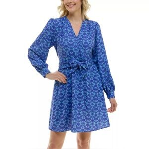 Nicole Miller Blue Floral Long Sleeve Dress